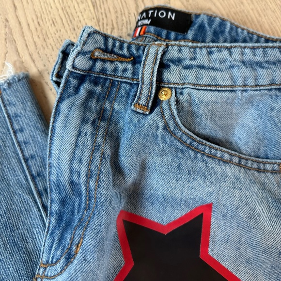 P.E Nation High Rise Cropped Raw Edge Slim Fit Jeans w/ Star Detail Size 26 - Picture 4 of 9